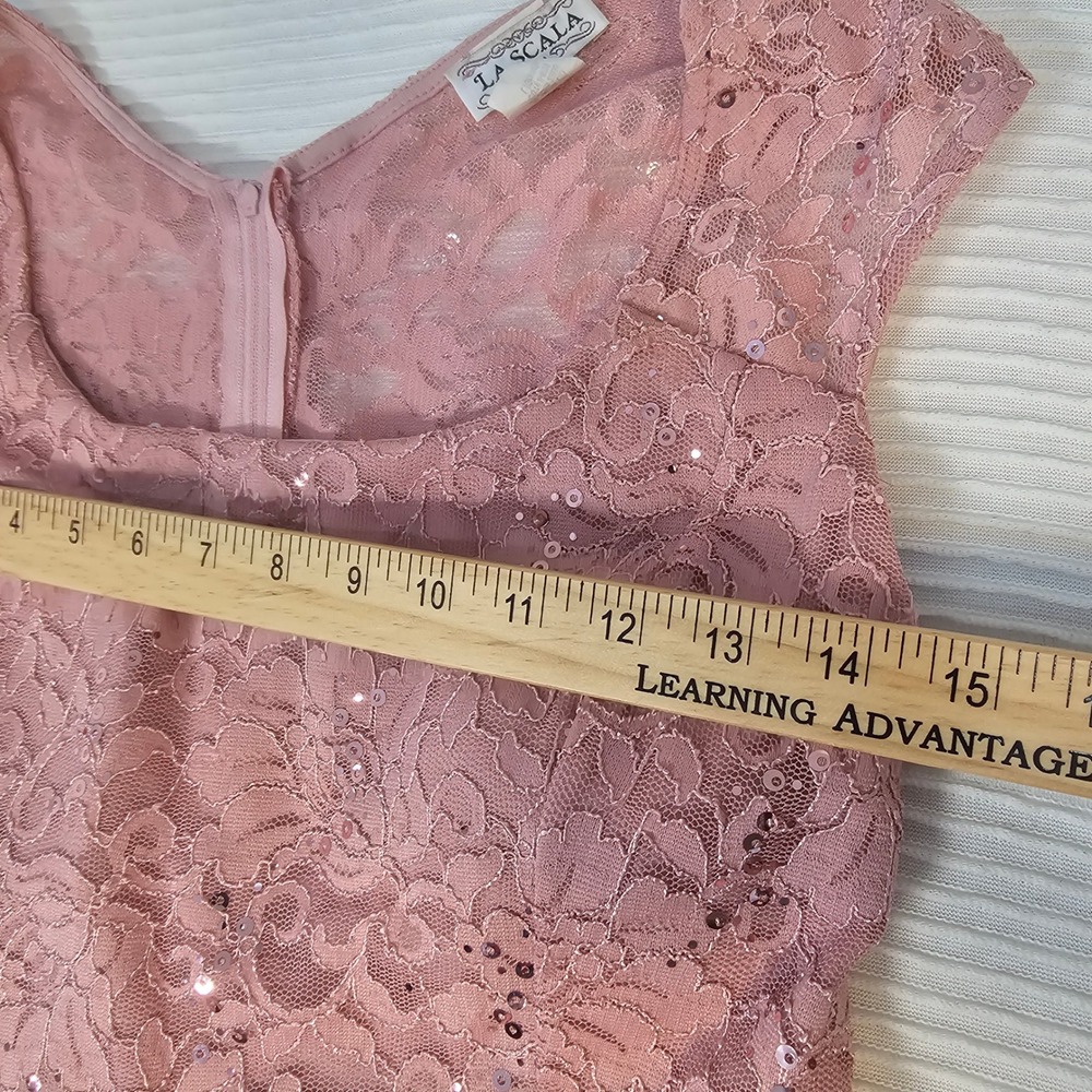 La Scala Pink Lace Sequin Mermaid Evening Gown Dress 23555 Large - Picture 5 of 7